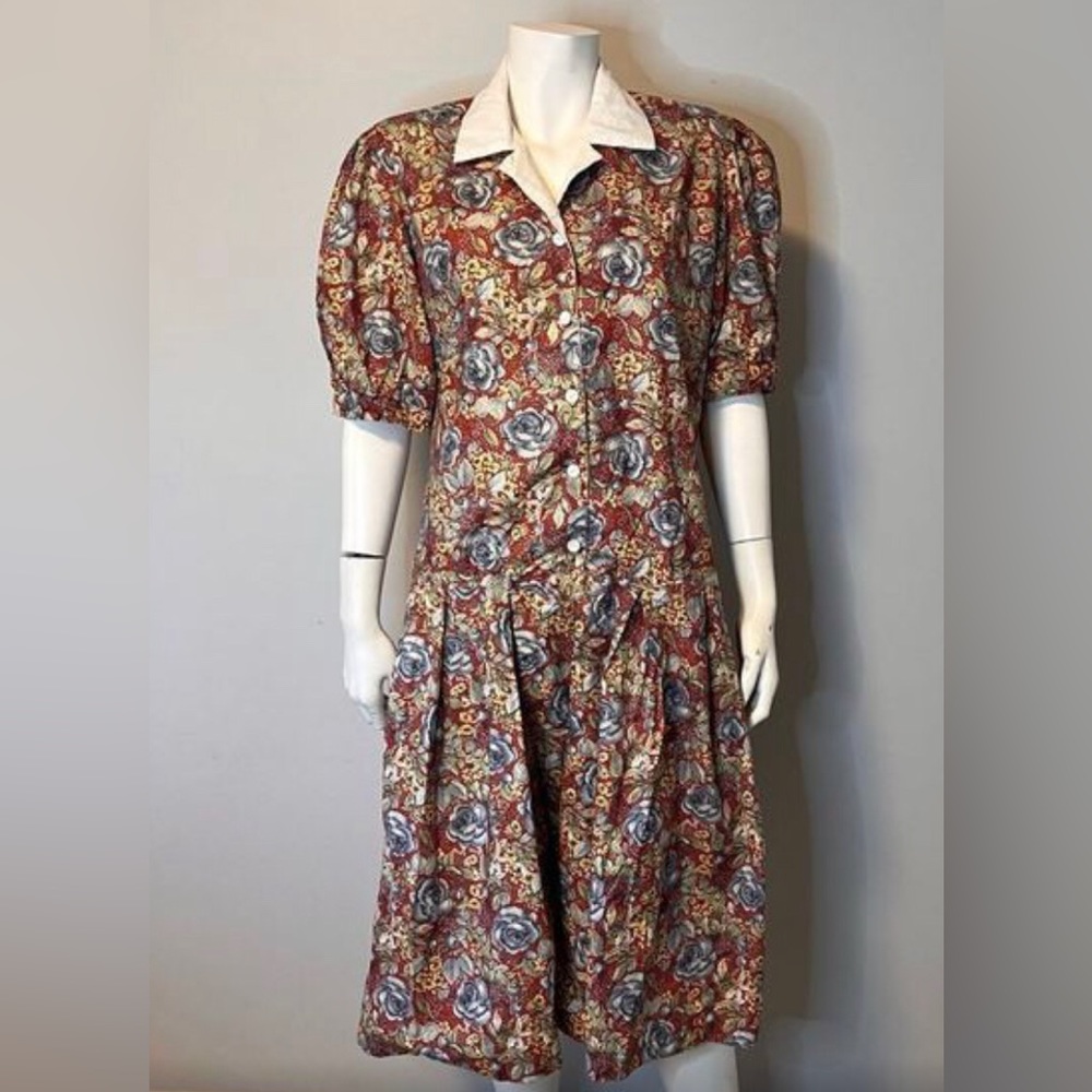 - Vintage 1970s, Cottage Core Dress. Floral hand stitching, dropped waist.…
